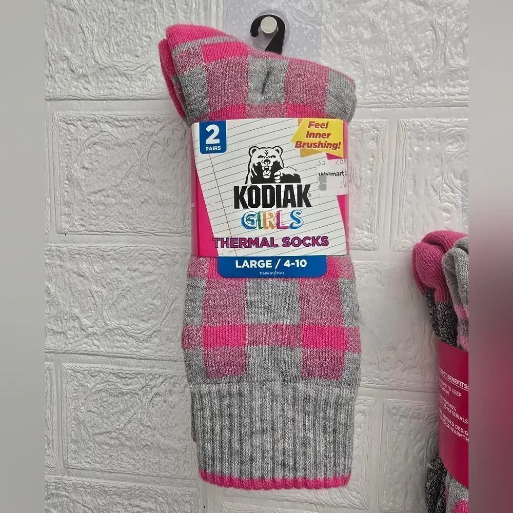 Bundle of two packs 4pc Kodiak Girl's Thermal Socks, Sz 4-10